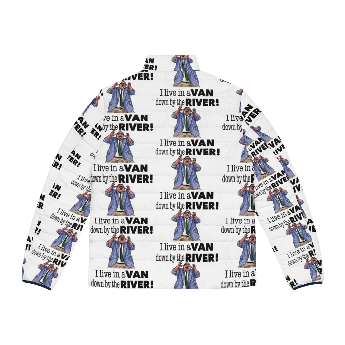 Matt Foley Raised Hands Puffer Jacket, featuring Chris Farley's iconic SNL character - Back