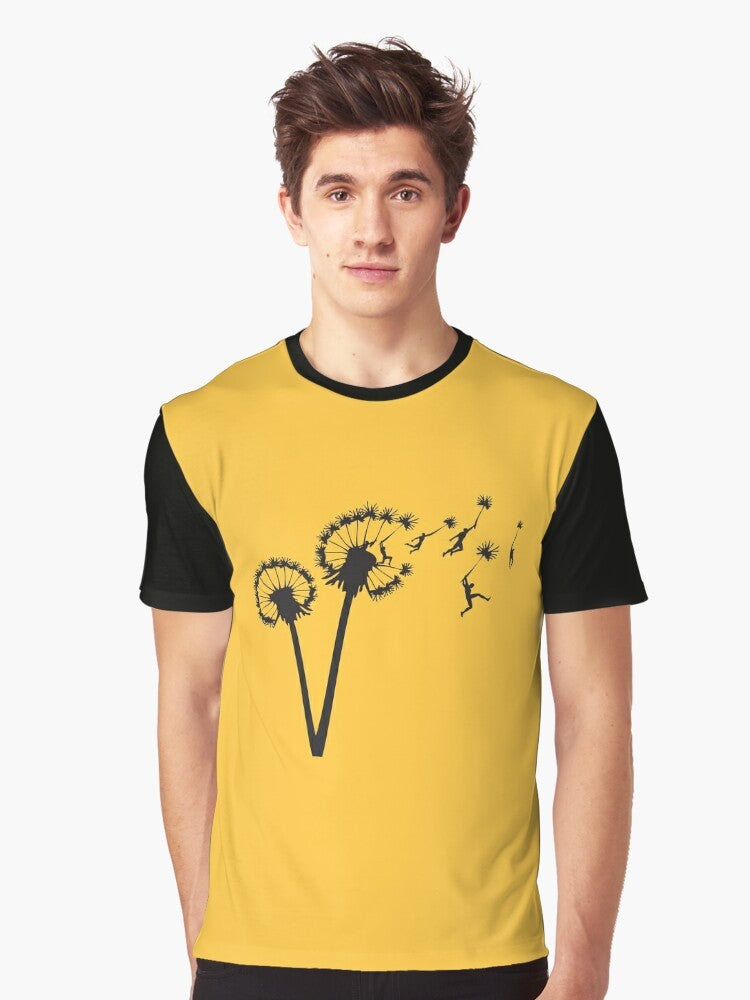 Retro vector illustration of dandelion people flying in a field, with focus on dandelion and flight elements. - Men