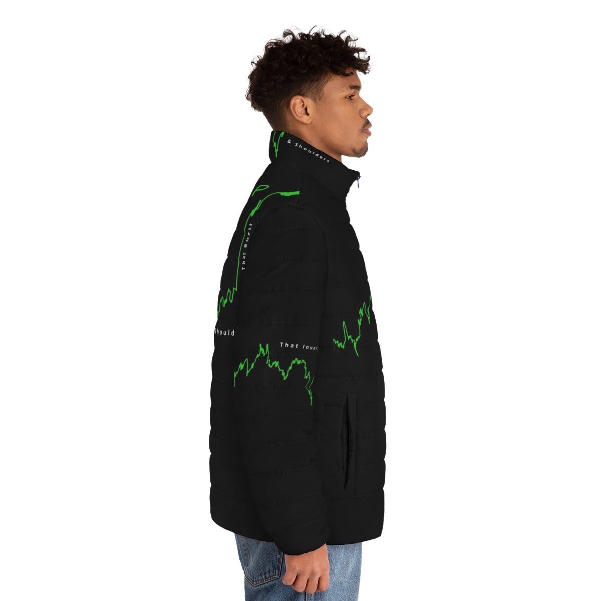 XRP Inverse H&S Edition Crypto Puffer Jacket featuring the Ripple cryptocurrency logo - men side right