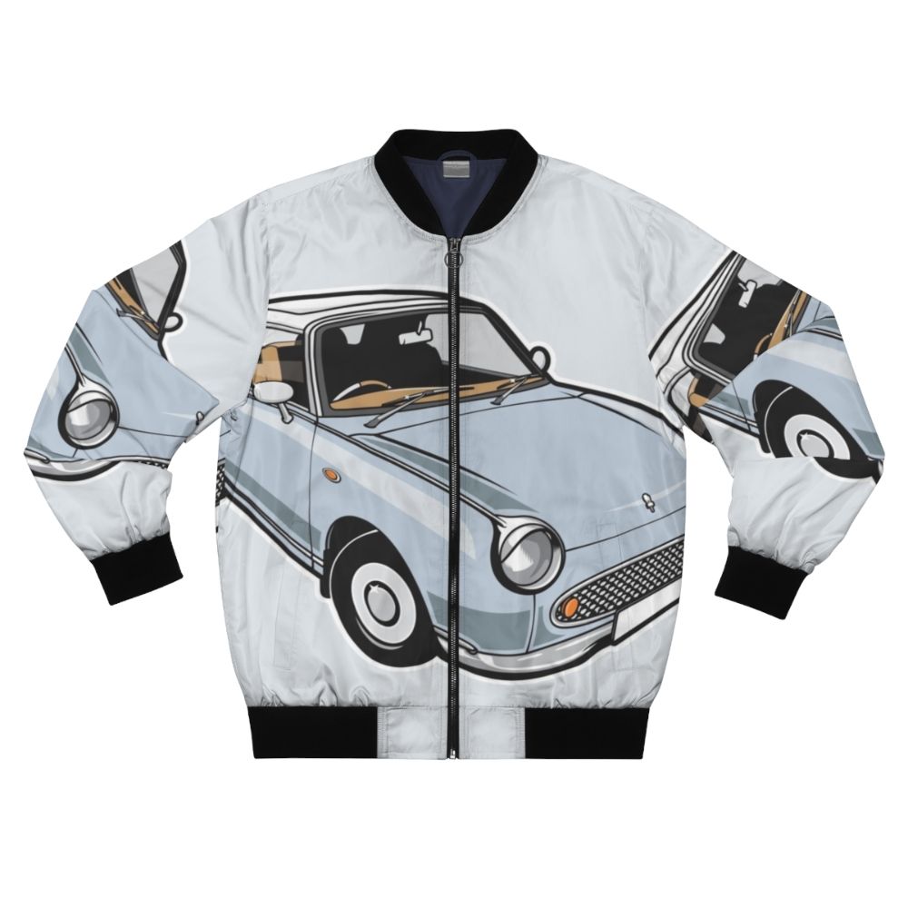 Pale aqua bomber jacket with Nissan Figaro car graphic