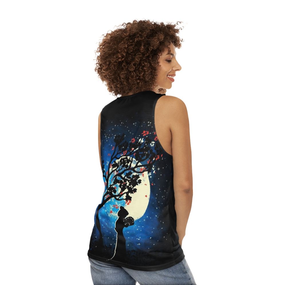 Tranquility unisex tank top with cherry blossom design - women back