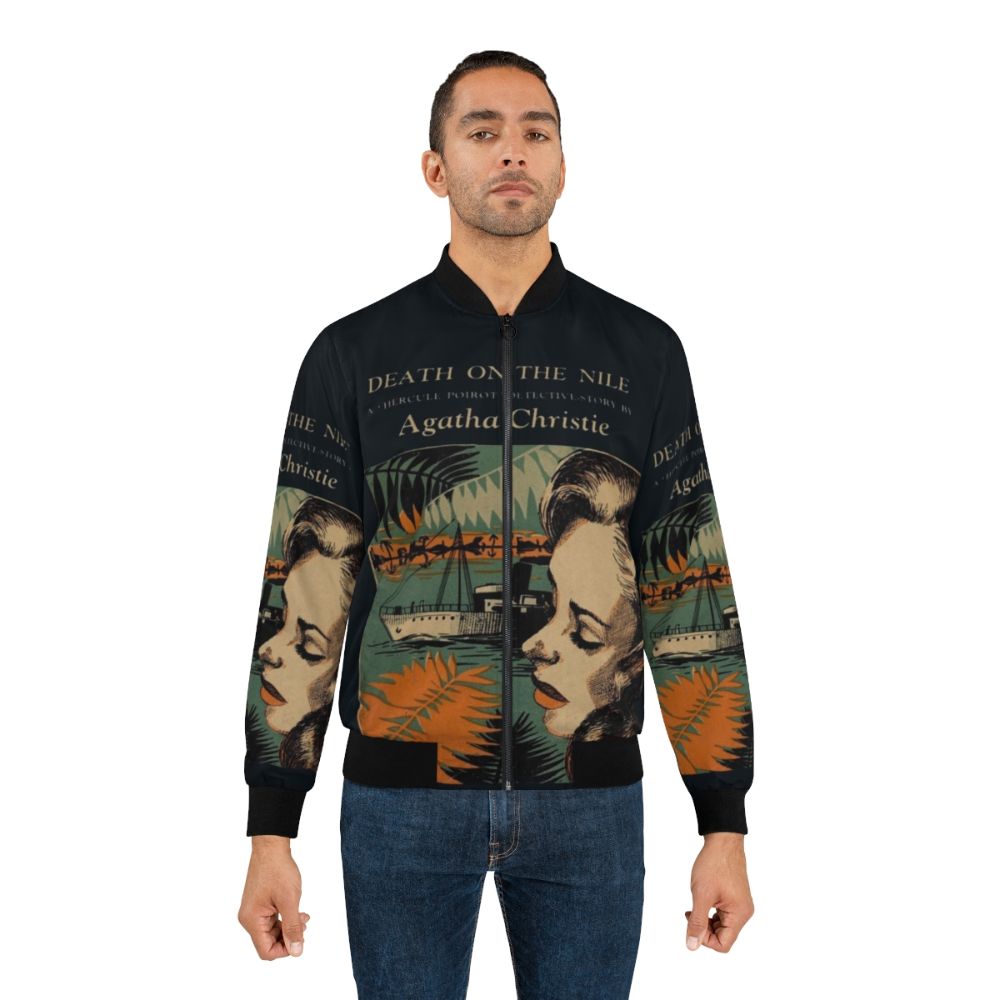 Poirot Detective Story Bomber Jacket with Agatha Christie's Death on the Nile Movie Imagery - Lifestyle