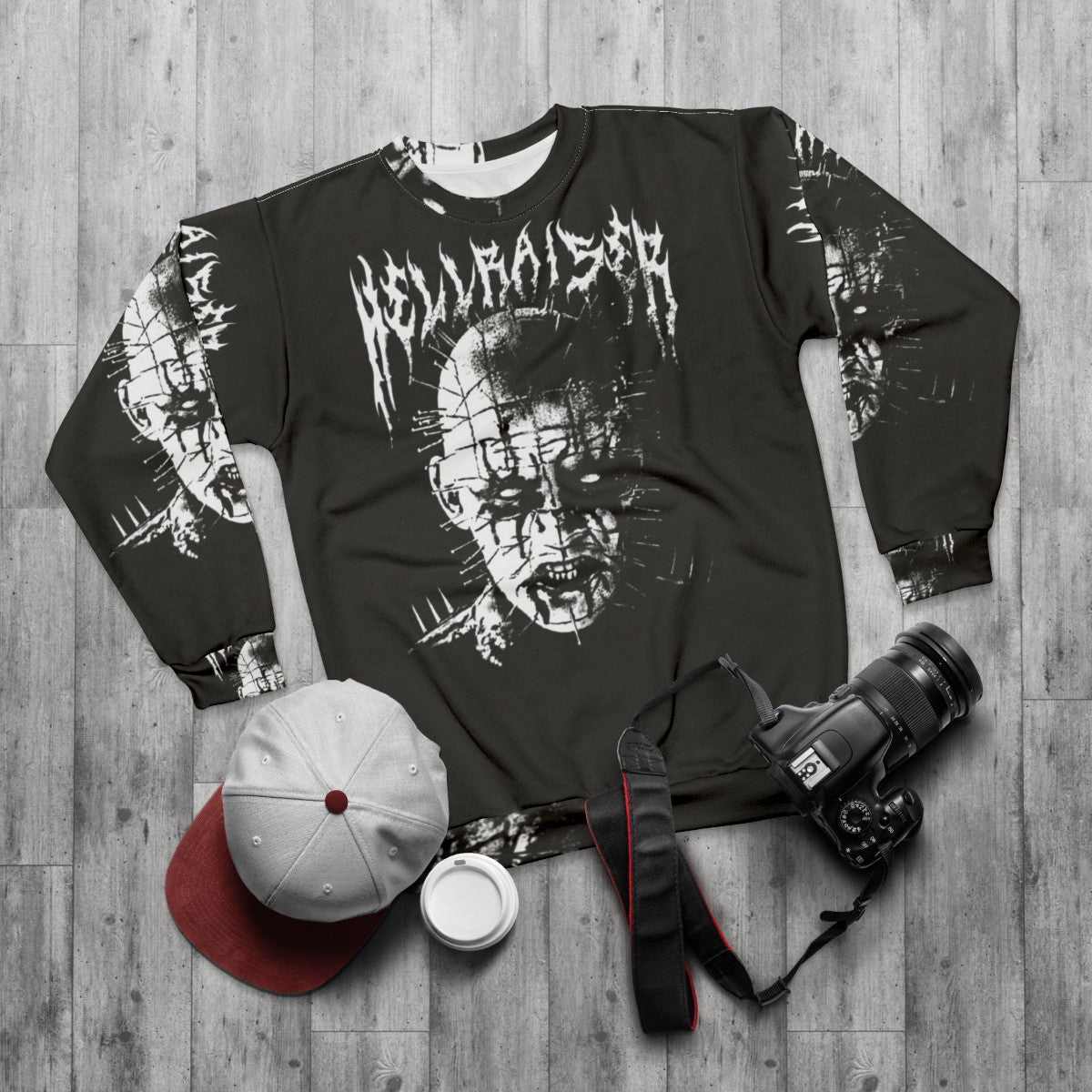 Hellraiser Pinhead Black Metal Sweatshirt - flat lay