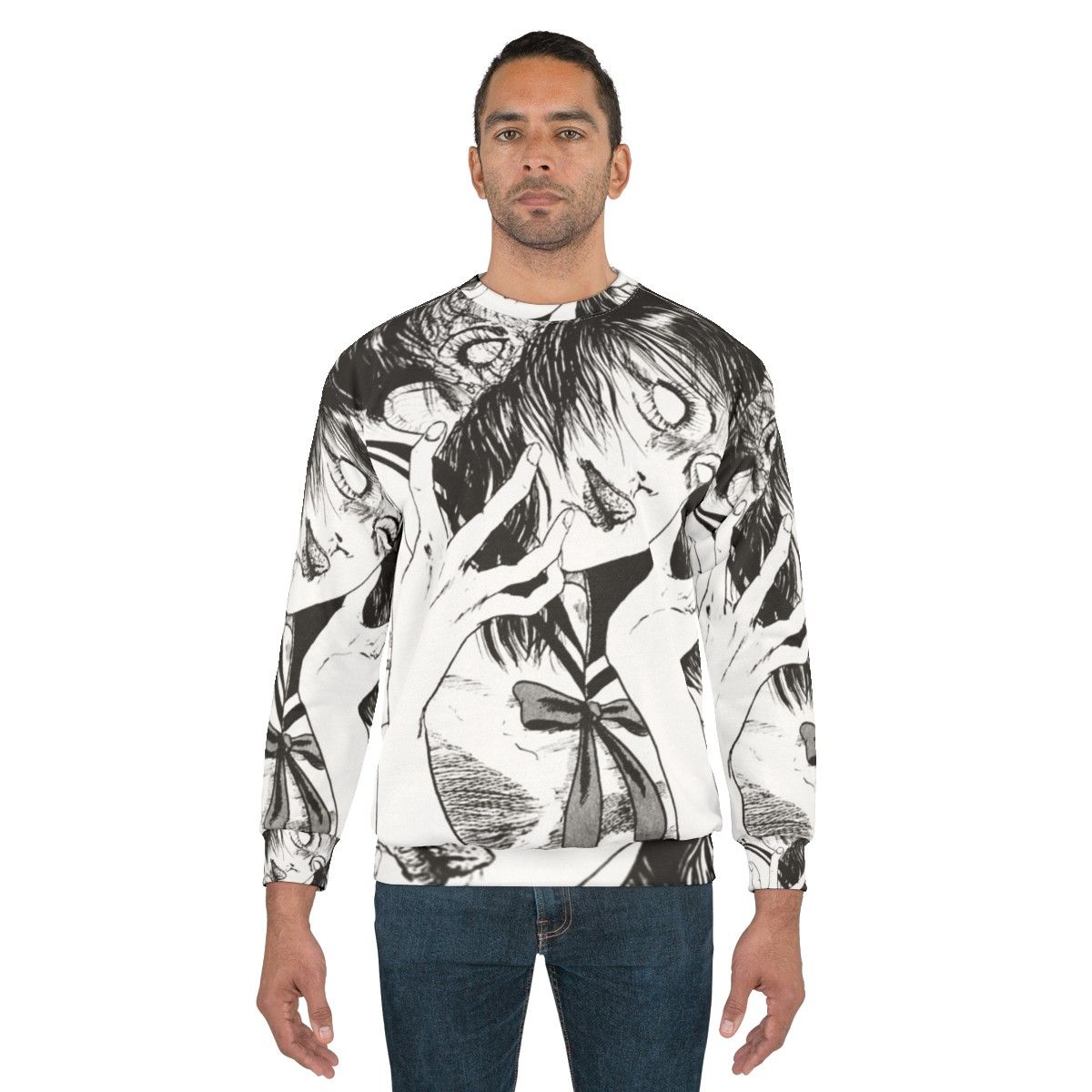 Monochrome possession horror manga anime graphic sweatshirt - men