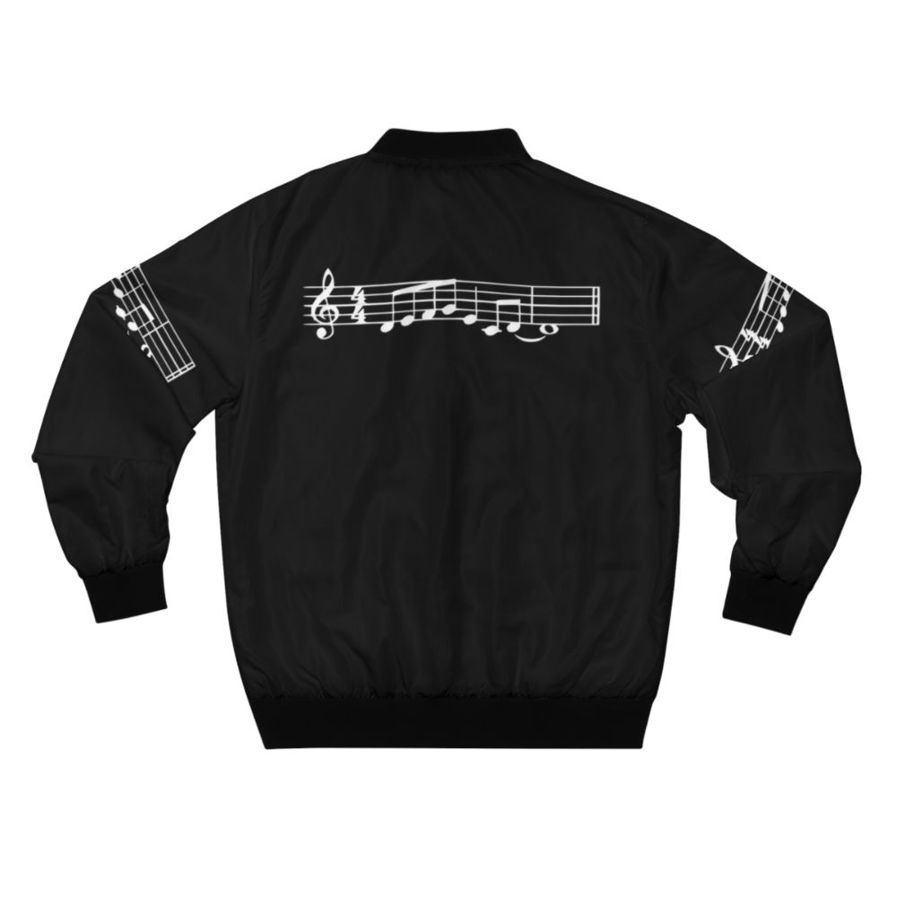 Black bomber jacket with "The Lick" jazz music meme design featuring Adam Neely - Back