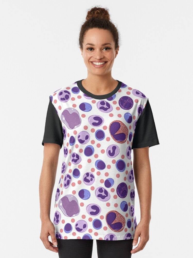 White Blood Cell Pattern Graphic T-Shirt for Medical and Science Enthusiasts - Women