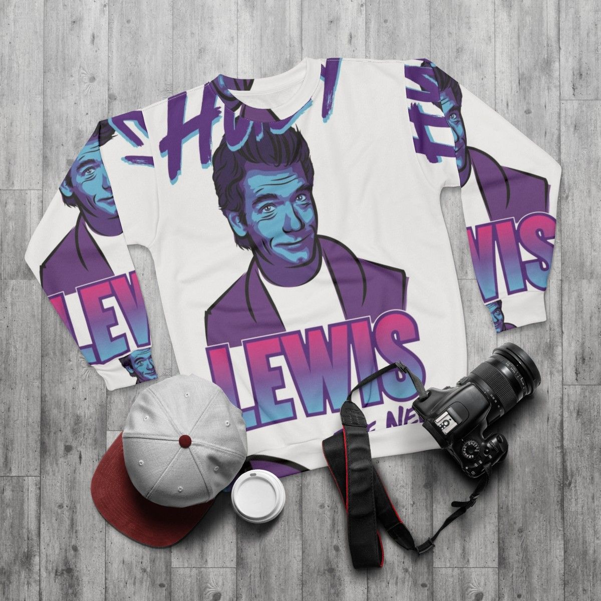 Soft 80s Sweatshirt featuring Huey Lewis and The News - flat lay