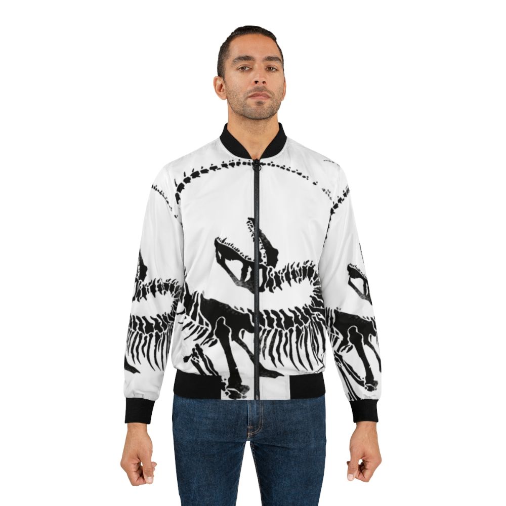 Velociraptor skeleton print on a black bomber jacket - Lifestyle