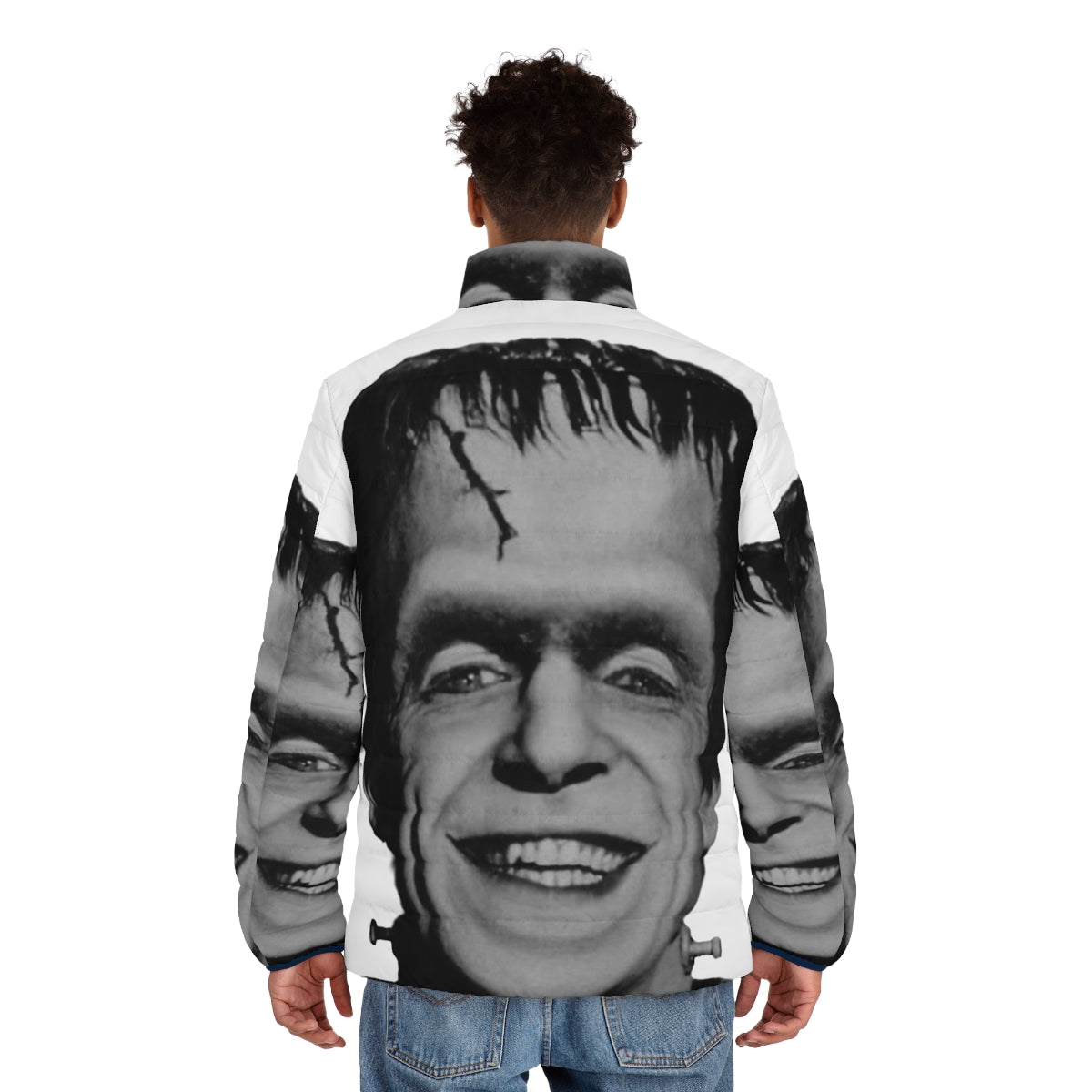 Herman Munster profile puffer jacket featuring the iconic character from the classic TV series The Munsters - men back