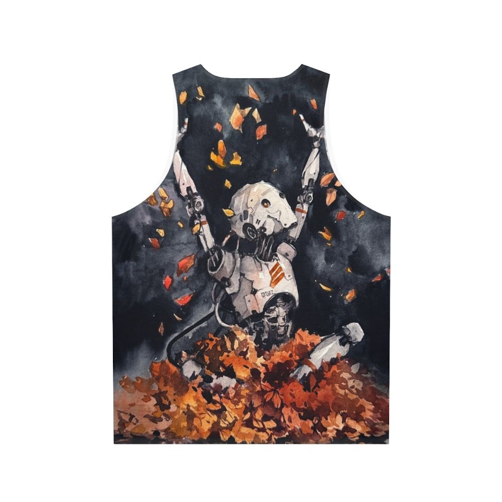 Autumn Fun Unisex Watercolor Tank Top with Nature Robot Design - Back