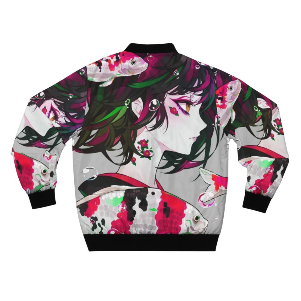 Vibrant anime-inspired koi fish bomber jacket in neon colors - Back