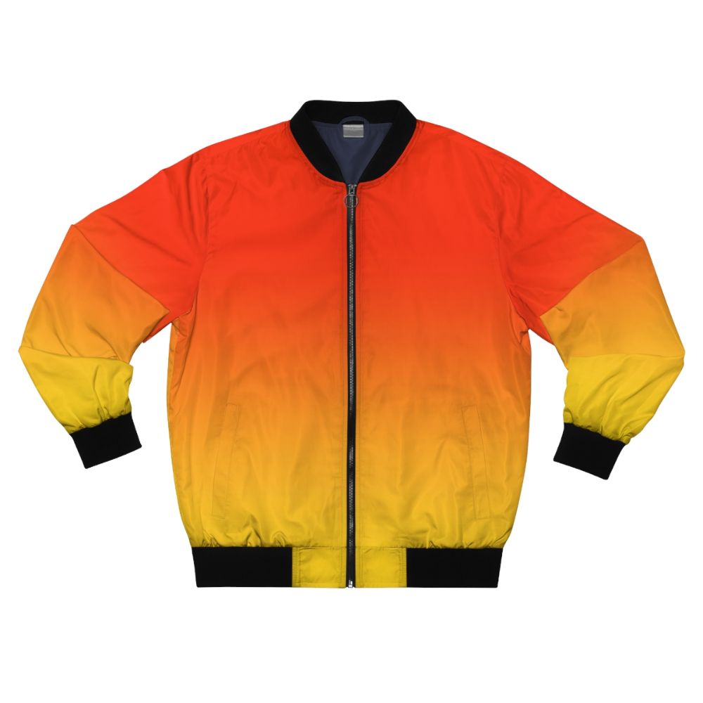 Ombre orange red gradient bomber jacket with a chic, two-tone design