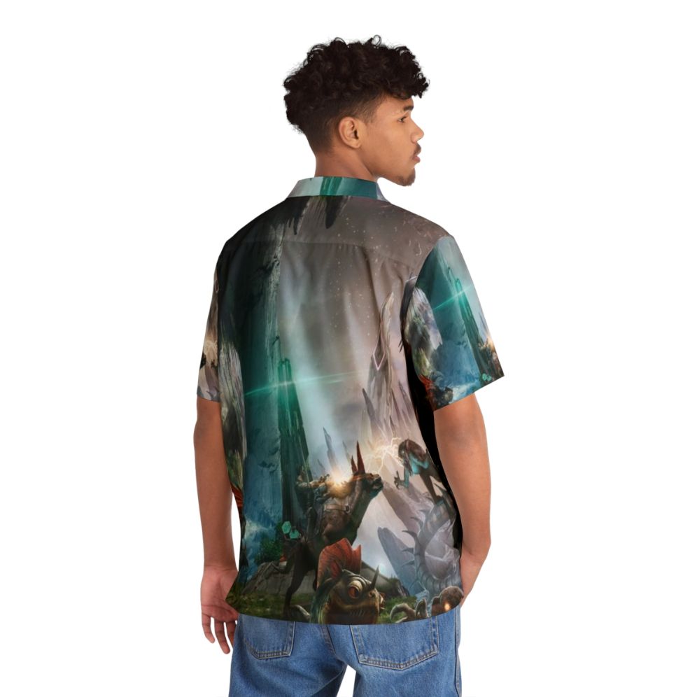 Ark Survival Evolved Dino Fight Hawaiian Shirt - Flat lay