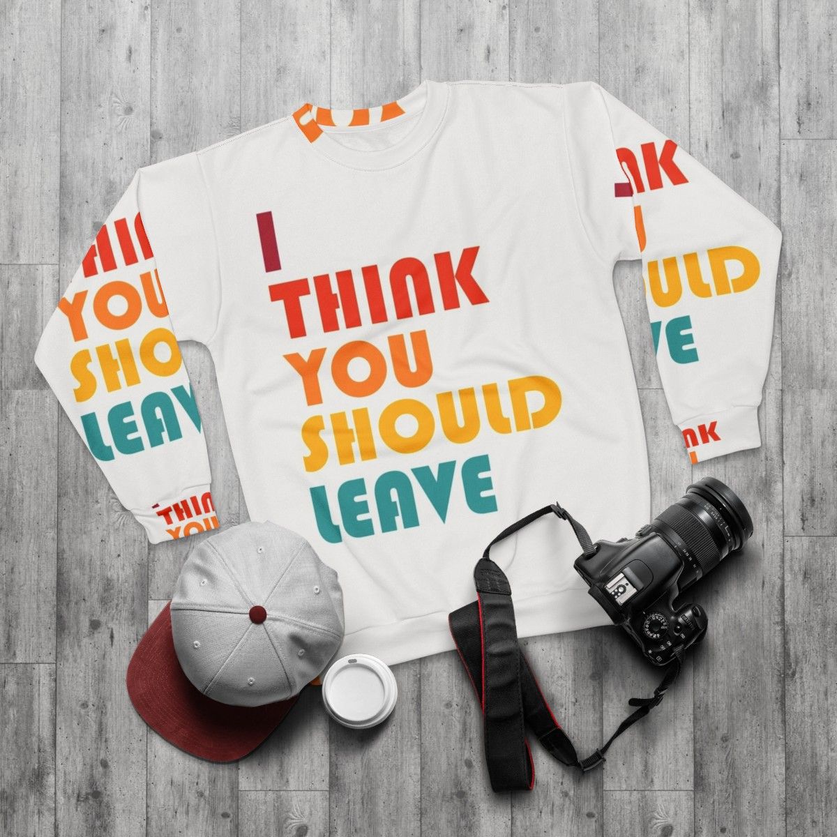 Retro "I Think You Should Leave" Comedy Sweatshirt by Tim Robinson - flat lay