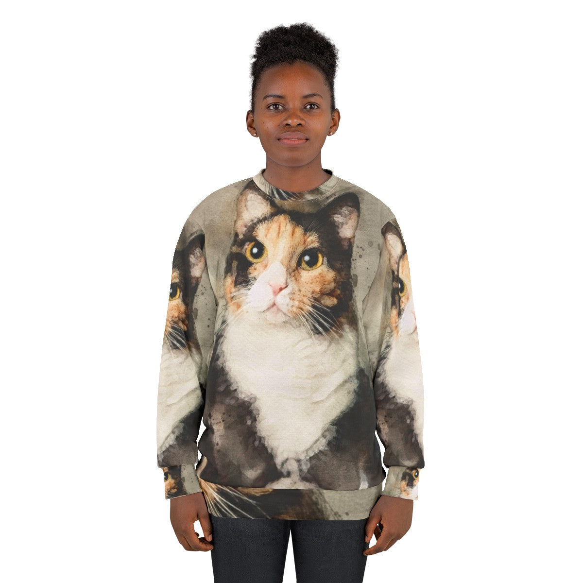 Calico cat watercolor sweatshirt - women