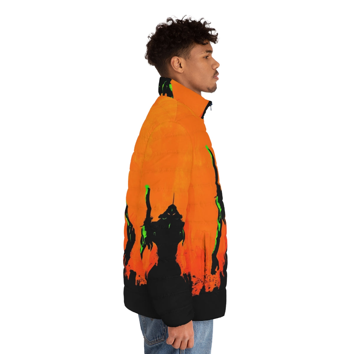 Evangelion puffer jacket with minimalist anime design - men side right