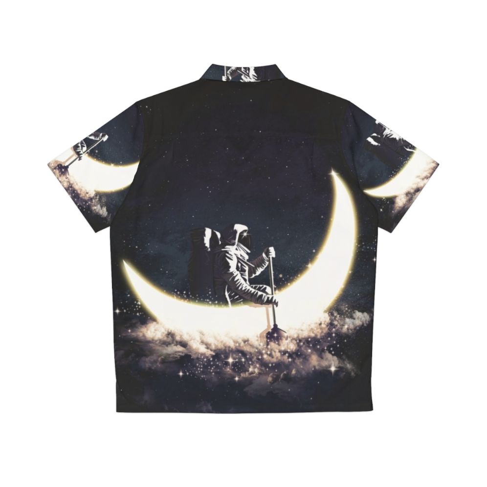 Cosmic Sailing Hawaiian Shirt with Astronaut, Moon, and Stars Design - Back