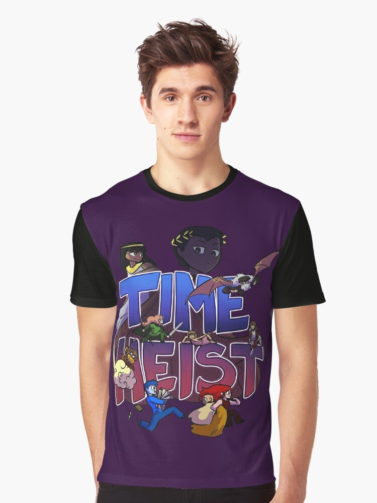 Time Heist graphic t-shirt featuring historical figures like Leonardo da Vinci, Cleopatra, and Julius Caesar - Men