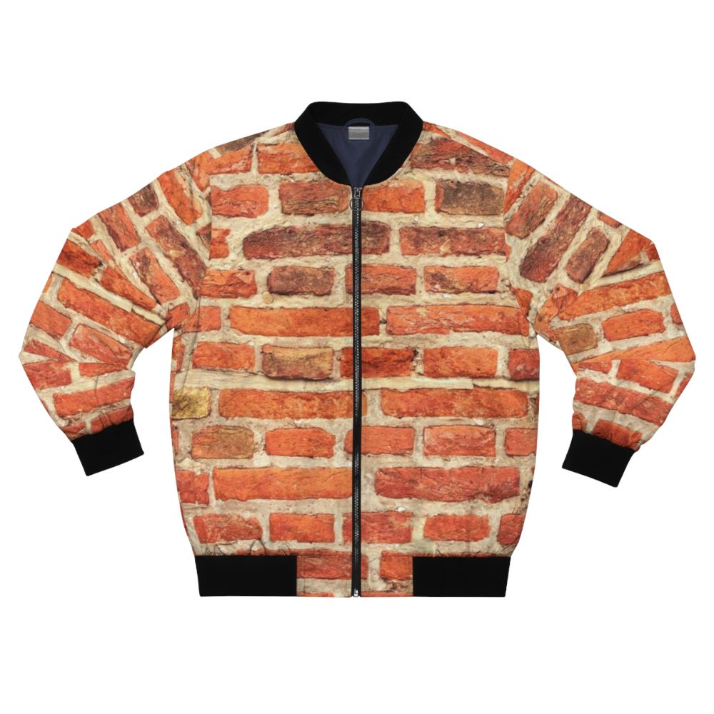 Red vintage bomber jacket with a brick wall pattern design