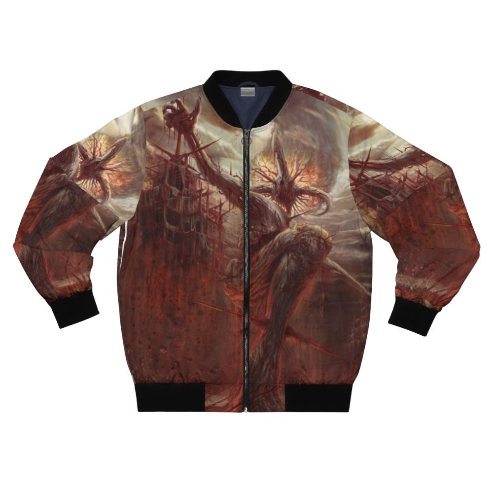 Beksinski-inspired bomber jacket featuring a dark, demonic "God of Pain" design