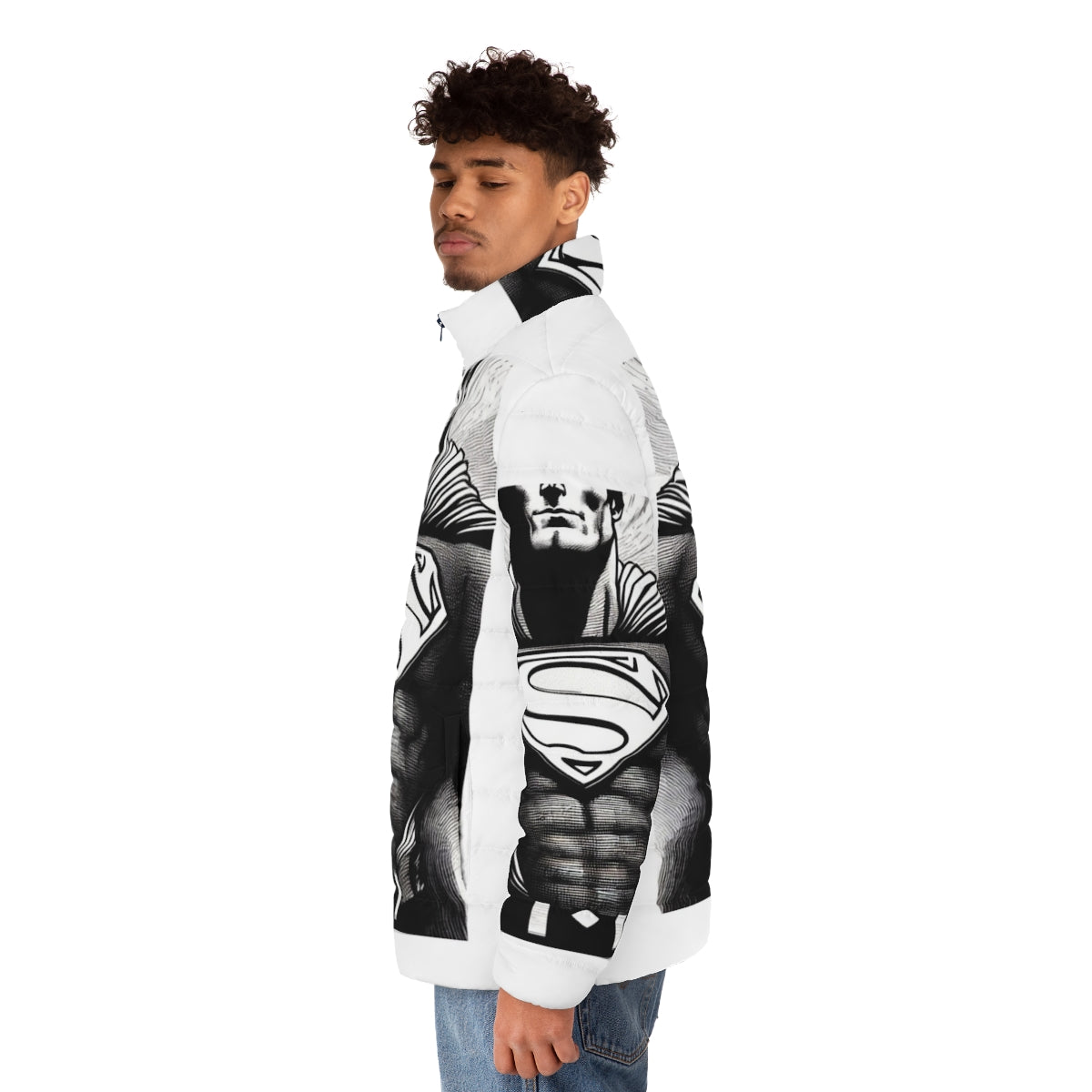 Superhero puffer jacket with pop art design - men side left