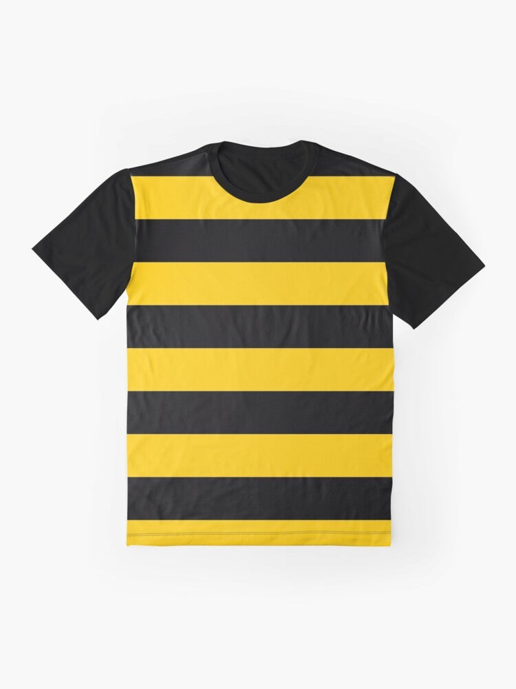 Bee graphic t-shirt with yellow and black stripes - Flat lay