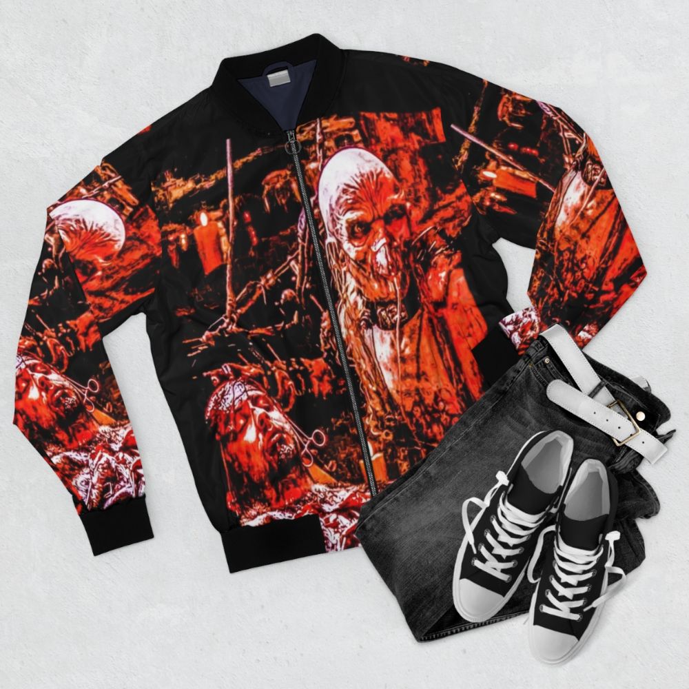 Dr Satan Horror Themed Bomber Jacket - Flat lay