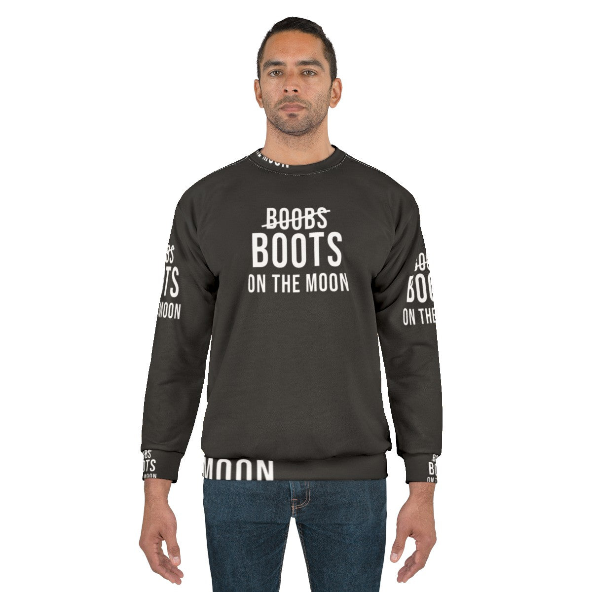 Black sweatshirt with "Boots On The Moon" design, inspired by Netflix's Space Force - men