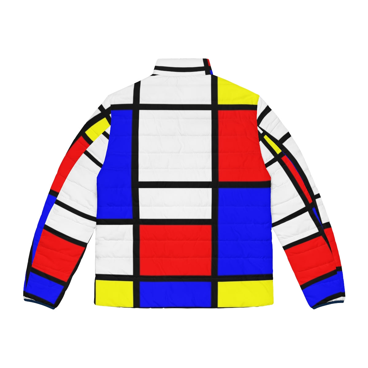 Vibrant, geometric Mondrian-style puffer jacket in primary colors - Back