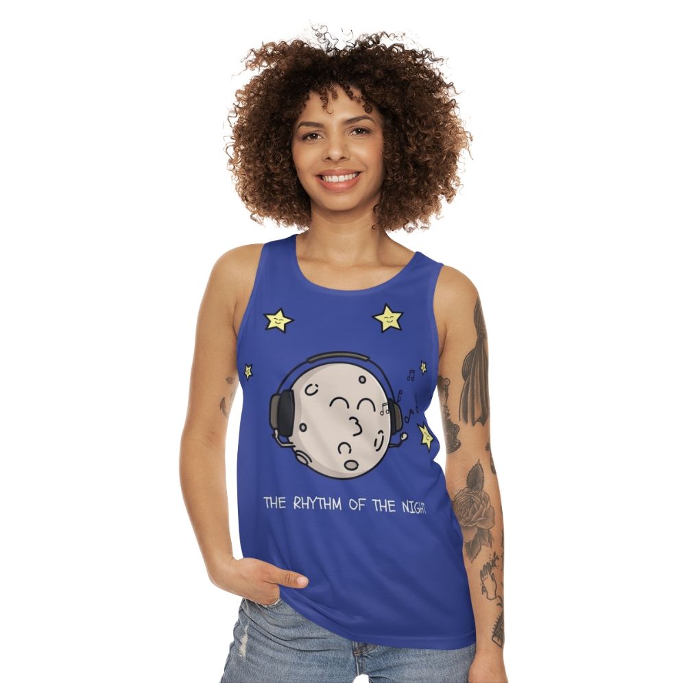 Unisex tank top with night sky and rhythmic beats design - women