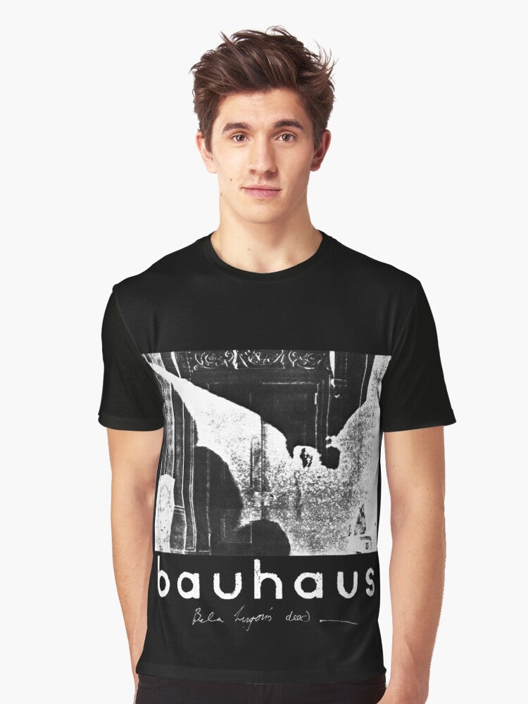 Retro 80s horror graphic t-shirt featuring Bela Lugosi's Dead Bauhaus inspired black and white artwork - Men