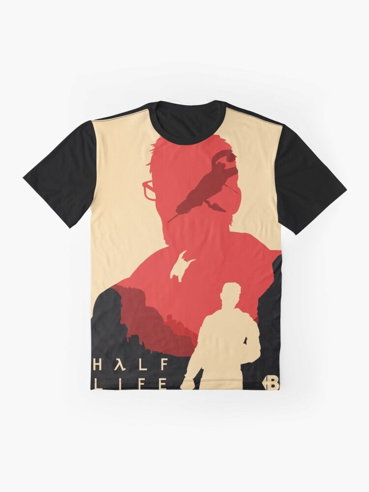 Minimalist Half-Life video game graphic design t-shirt - Flat lay