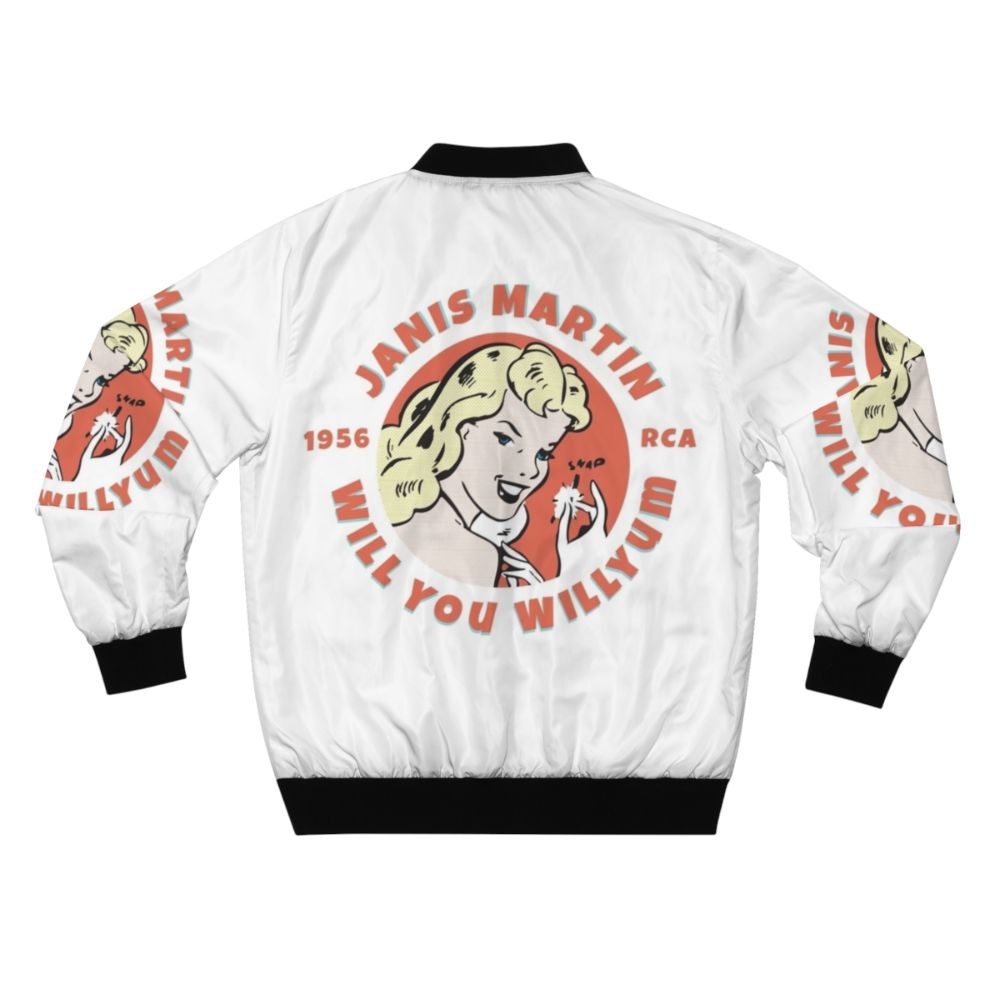 Female Elvis Rockabilly Bomber Jacket featuring retro pop art and cartoon elements - Back