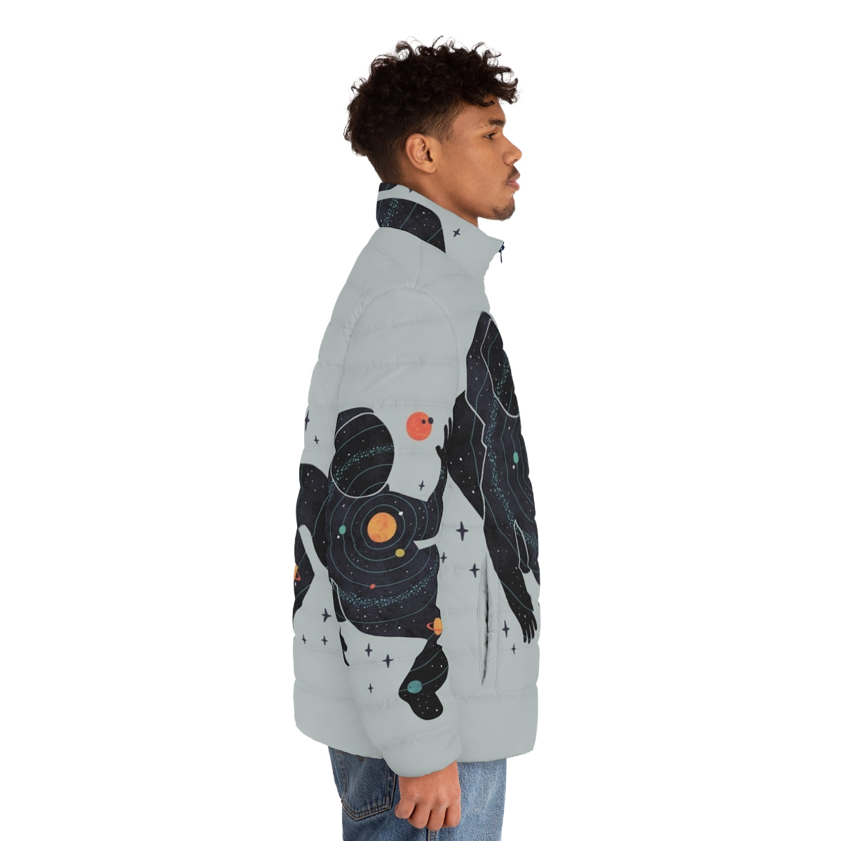 Inner Space Puffer Jacket featuring a minimalist space design - men side right