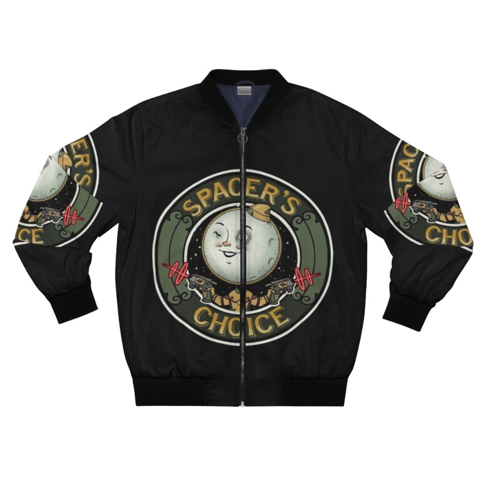 The Outer Worlds Spacer's Choice Bomber Jacket featuring the Spacer's Choice logo and design