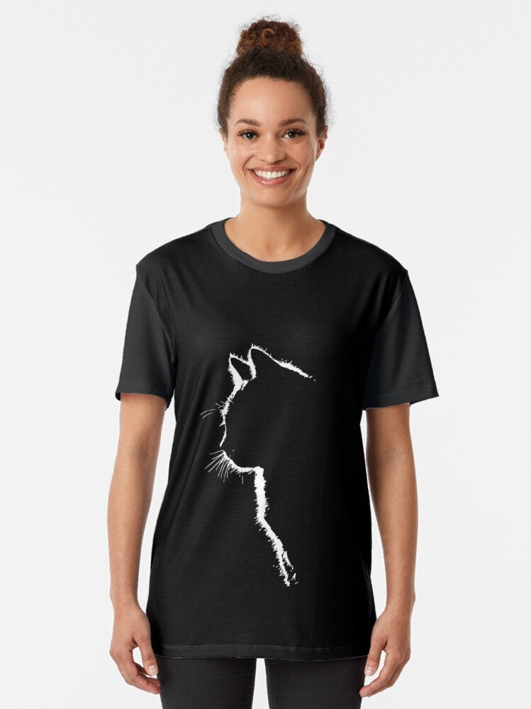 Black and white cat silhouette graphic t-shirt - Women