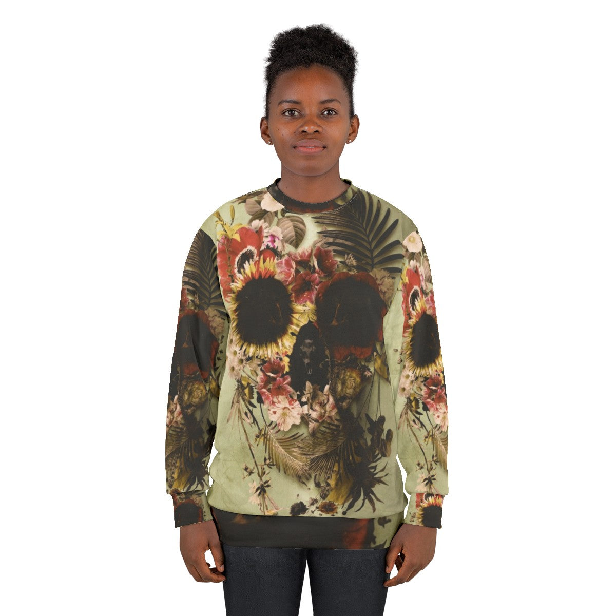 Boho garden skull floral sweatshirt - women