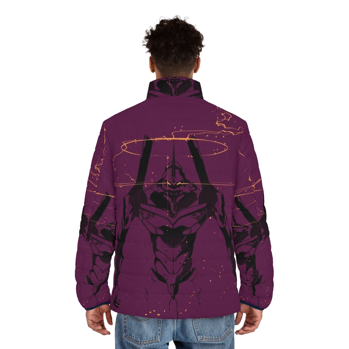 Unit 01 Evangelion Puffer Jacket with Anime Inspired Design - men back