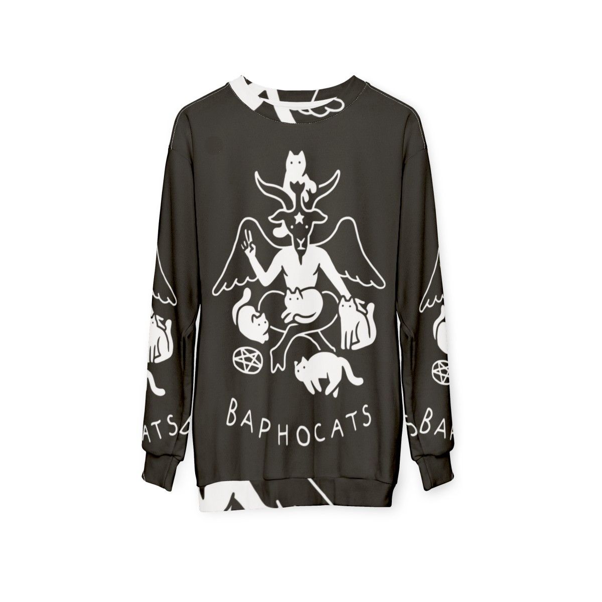 Baphomet sweatshirt with horns and pentagram design - hanging