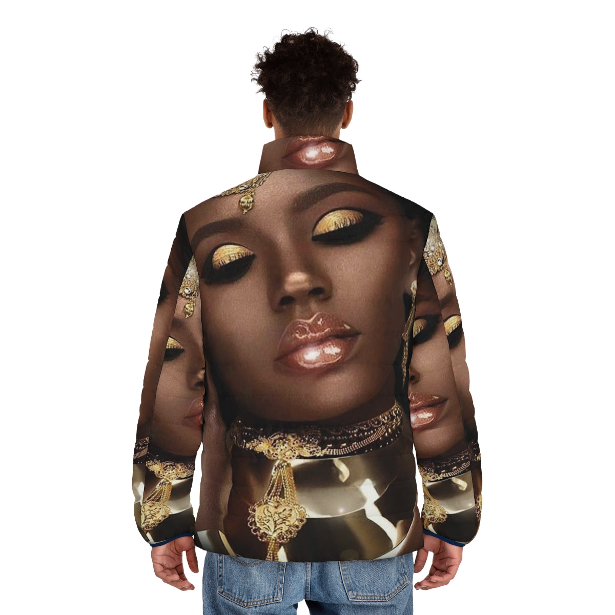 African Queen Puffer Jacket 2 featuring a stylish tribal design for women - men back