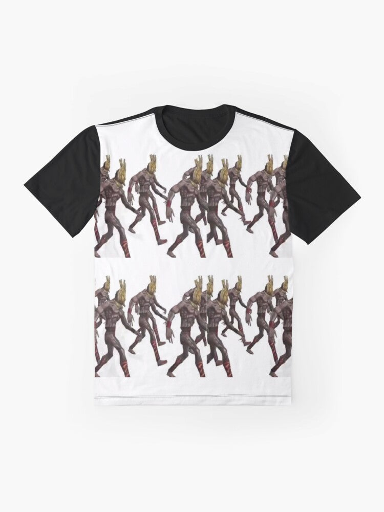 Dagoth Ur fan art graphic t-shirt with Elder Scrolls video game design - Flat lay