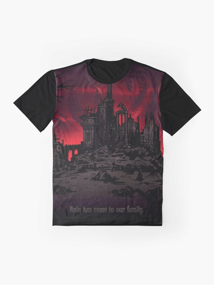 Darkest Dungeon inspired gothic and lovecraft graphic t-shirt - Flat lay