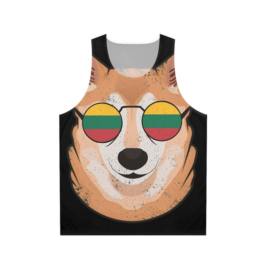 Vintage patriotic shiba inu tank top with lithuanian flag