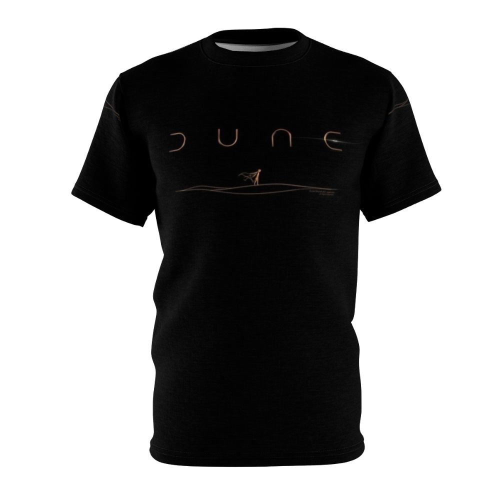 Dune-inspired artistic t-shirt featuring a sci-fi desert landscape design