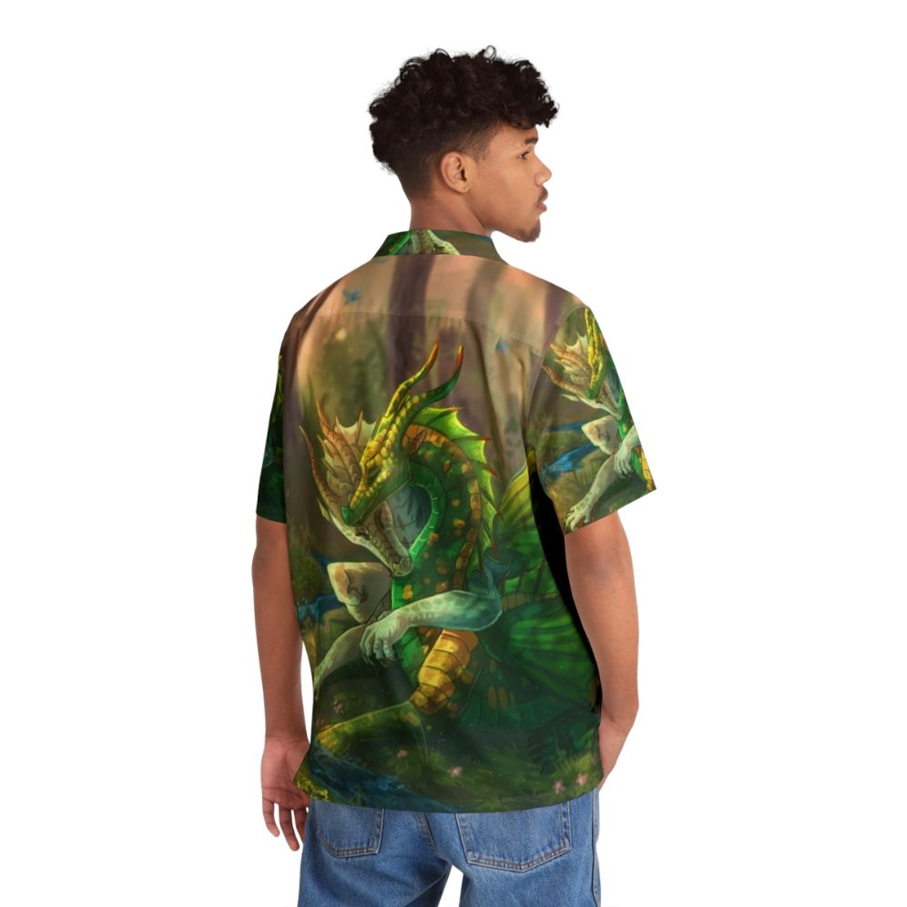 Sundew and Willow 'Wings of Fire' Hawaiian Shirt with Floral and Dragon Motif - People Back