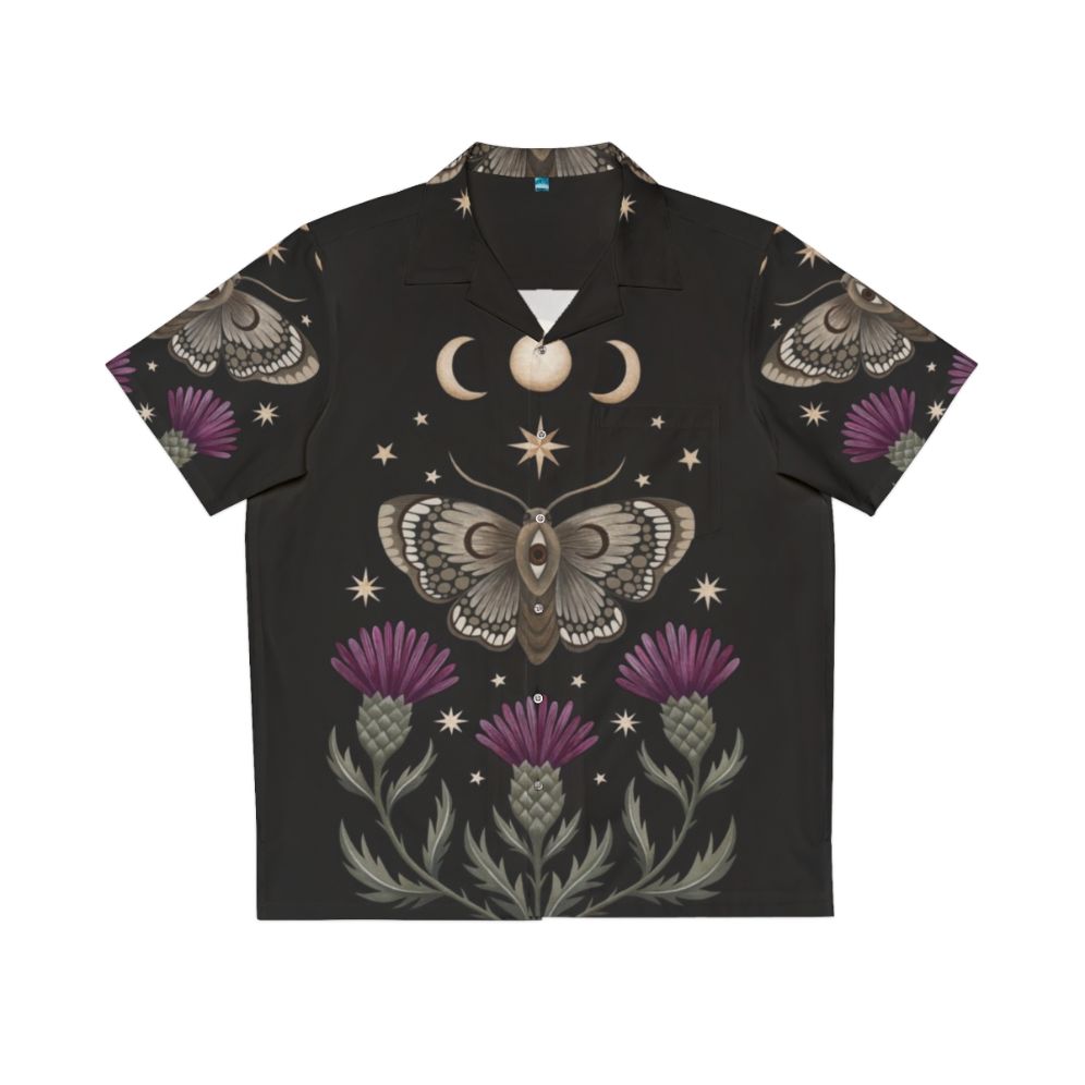 Enchanted Hawaiian shirt with moth and thistle design