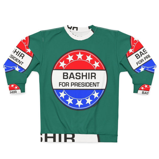 "Bashir For President" sci-fi sweatshirt featuring retro Star Trek pop art design