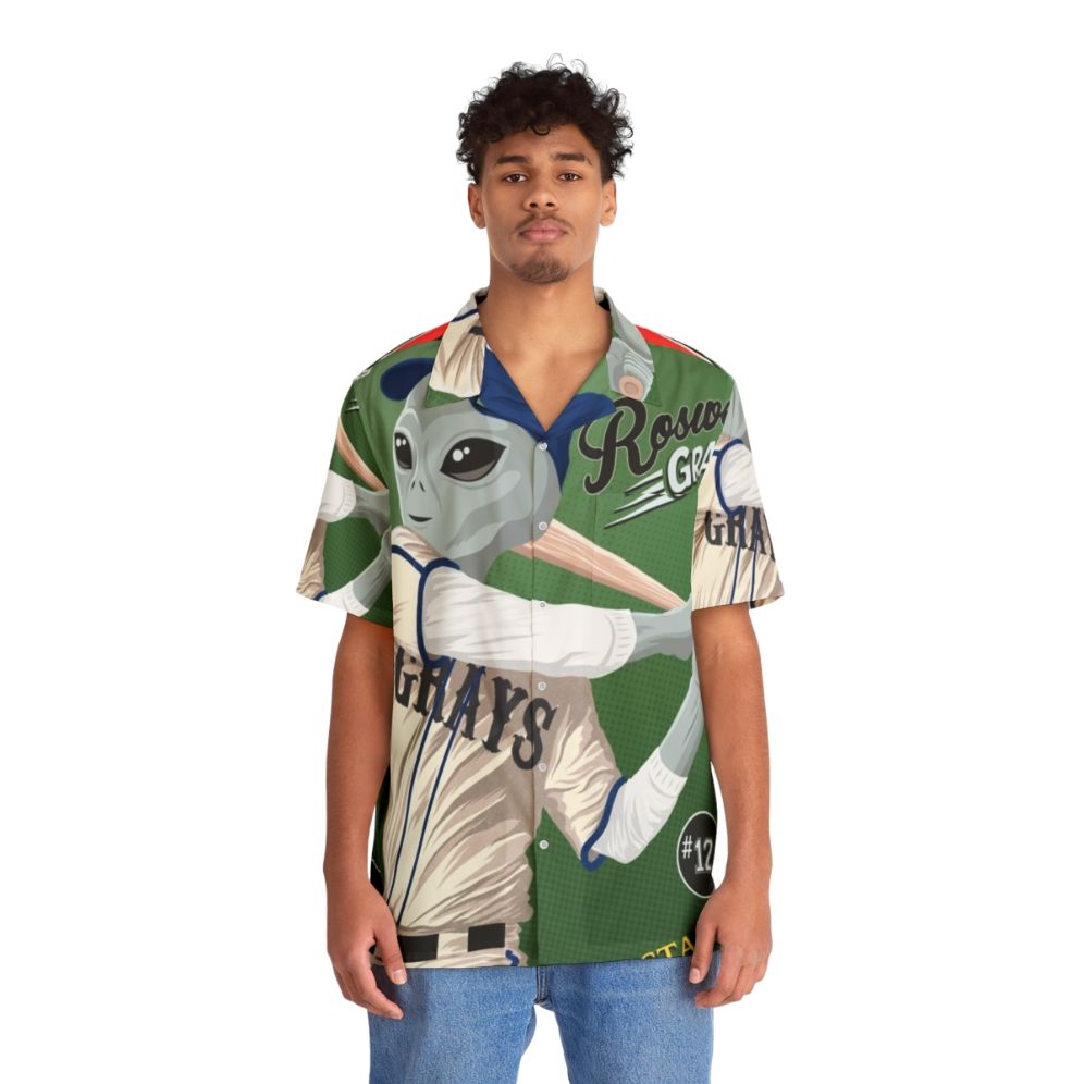 X-Files inspired Hawaiian shirt featuring aliens, UFOs, and baseball - People Front