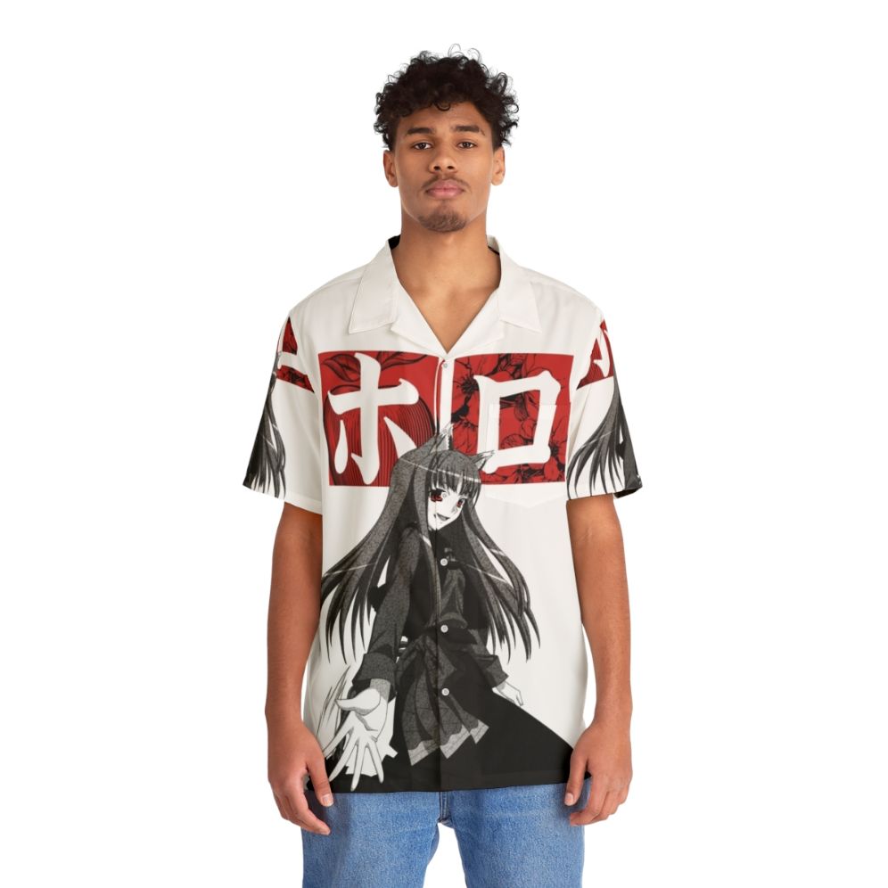 Anime inspired Hawaiian shirt featuring a wolf deity design - Lifestyle