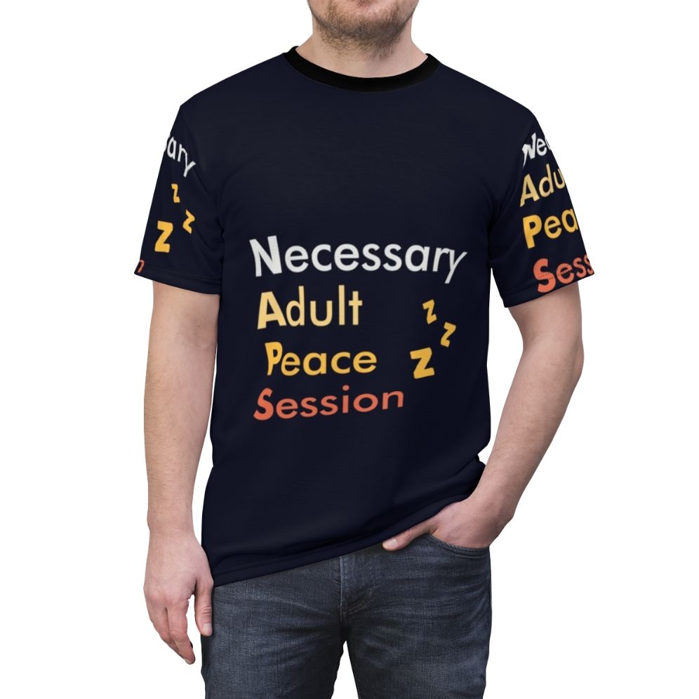 Adult napping hobby t-shirt with "Naps Necessary" text - men front